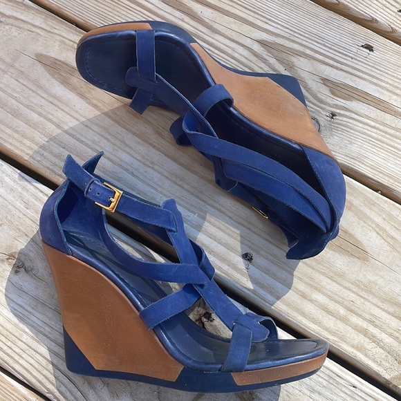 KATE SPADE Blue Suede Wedge Sandals Size 7 - Picture 3 of 14